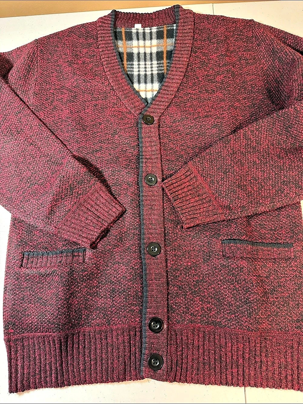 UniSex Burgundy Plaid Cardigan new